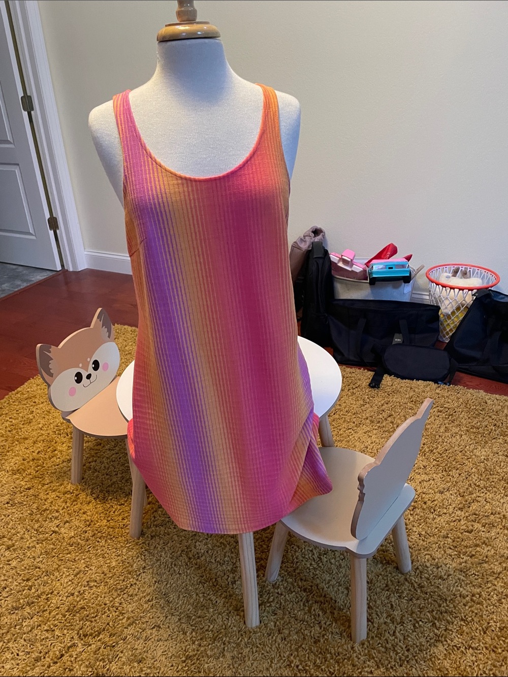 Sleeveless Midi Dress in Pink-Orange Gradient